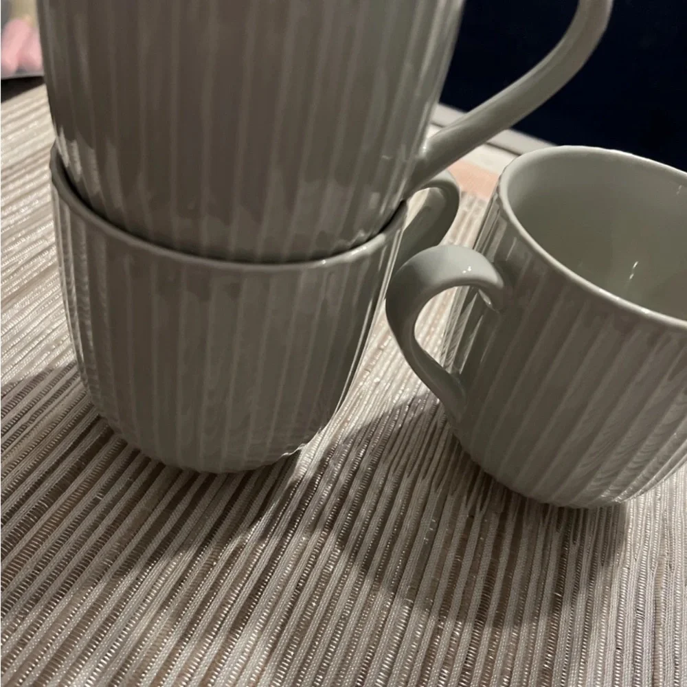 West Elm Textured Mug Gray Lines  Cloud Set of 3 Mugs